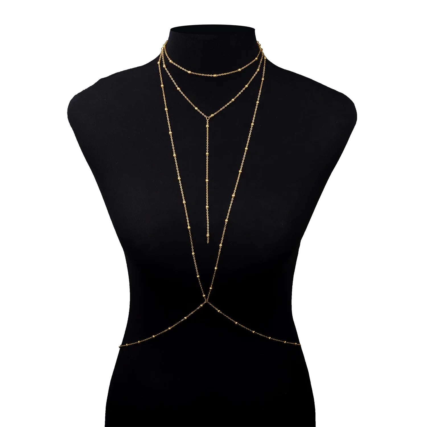 Hot Sale Fashion Golden Silver Double Cross Chain Popular Personality Bead Chain Sexy Body Chain for Women Summer Accessories