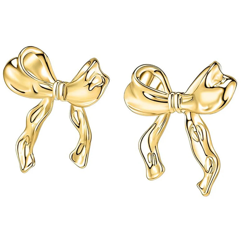 Trendy Gold Plated Bow Stud Earrings for Women Cute Bowknot Design Wedding & Party Gift