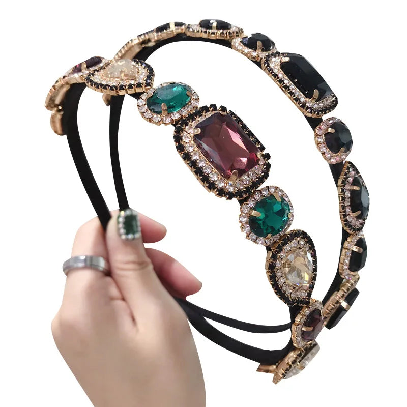 Korean Fashion Retro Baroque Headband Full Diamond Rhinestone Headbands Hair Hoop for Women Luxury