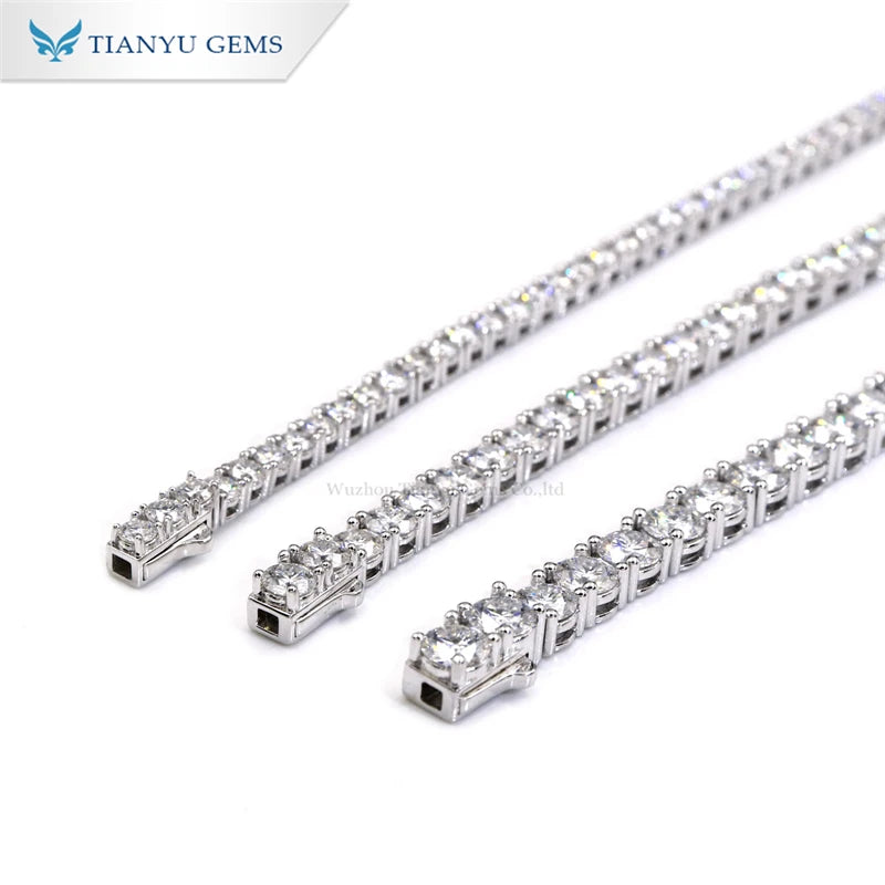 Tianyu Gems 5 mm Men 925 Sterling Silver Chain Women 18k Gold Plated Diamond Moissanite S925 Tennis Bracelet