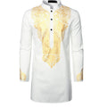 RNSHANGER African Style Men Long Shirts New Totem Print Long Sleeve Standing Collar Pullover Muslim Shirts