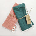 New Arrival Wedding Napkins With Pom Pom Trimming Custom Color Wedding Napkins 100% Flax Linen Table Napkin