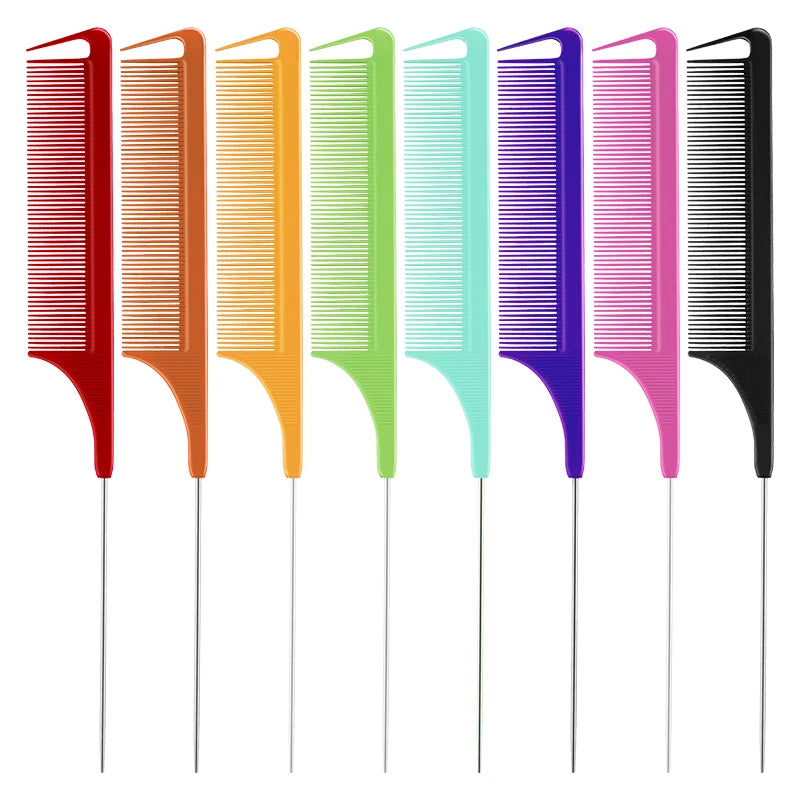 Hot Selling Salon Parting Hair Sectioning Rat Tail Comb Carbon Fiber Hair Pick Steel Metal Rat Tail Comb