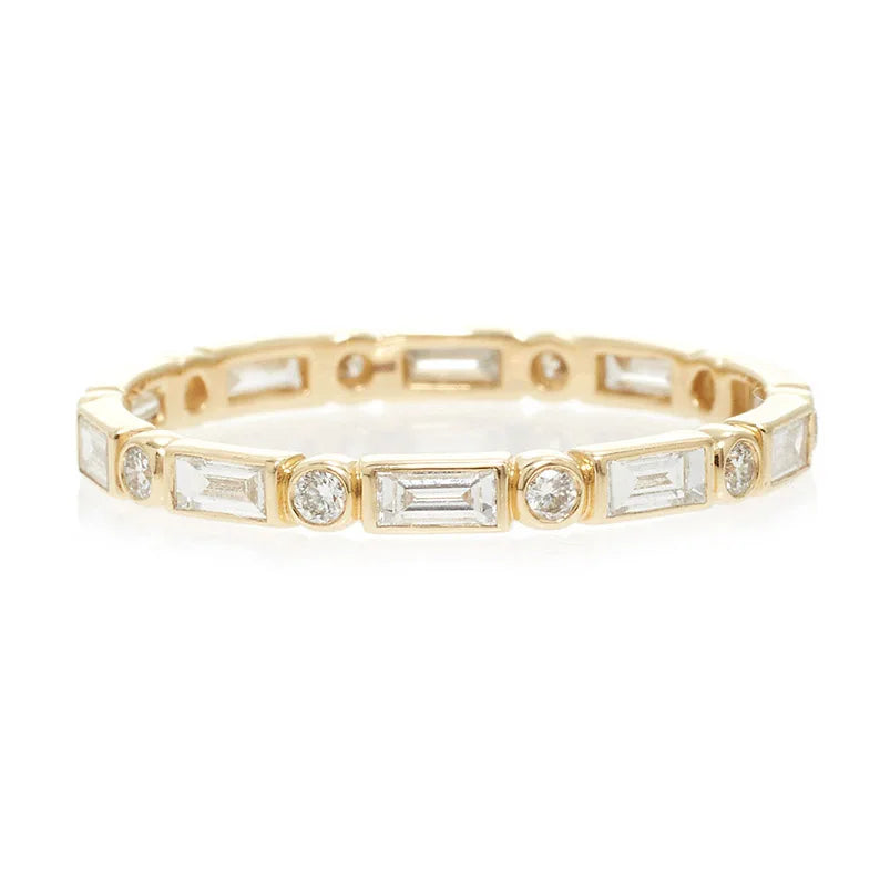 Gemnel Fashion Recycled Sterling Silver 18k Gold Plated Vermeil baguette Round Bezel Eternity Ring