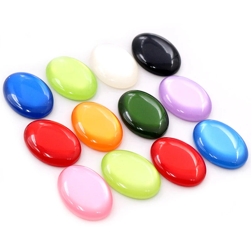 10pcs/lot 18x25mm Oval Mixed Multi Colors Flat Back Resin Cabochons Cameo DIY Jewelry Findings Supplies