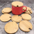Hot Sale Carbonized Bamboo Cup Cover Natural Bamboo Mug Cover Bamboo Mug Lids with Spoon Hole Glass Ceramic Cup Cover