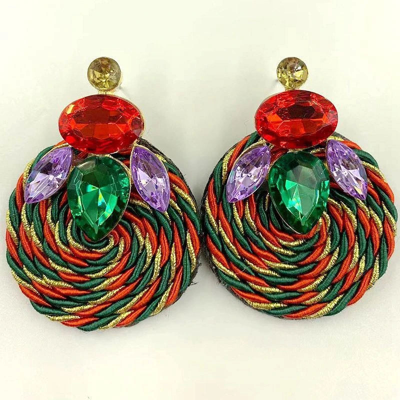 Colorful Crystal Earrings High-quality Ethnic Rhinestone Handmade Round Drop Earring Summer Jewelry Accessories for Women