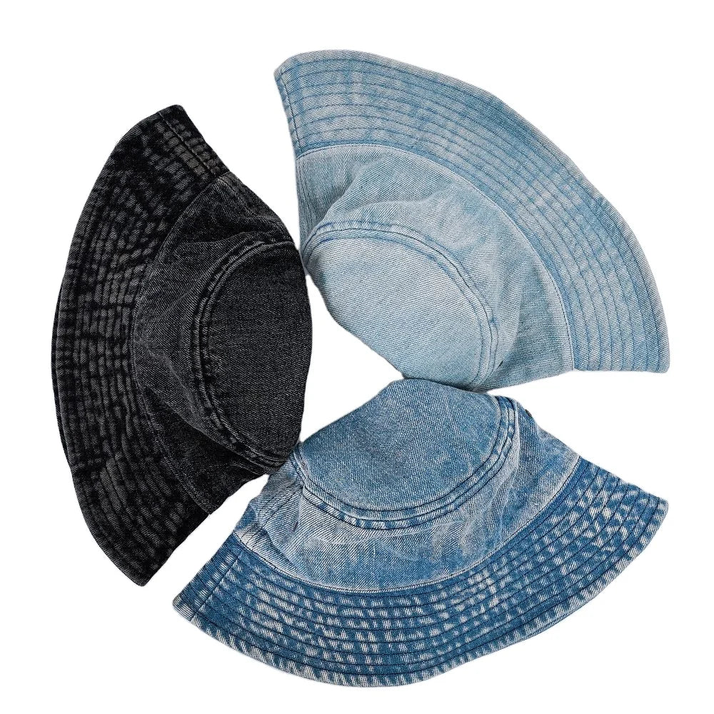 Top Quality Washed Denim Bucket Hat Wide Brim Cotton Fisherman Sun Hat Beach Blank Summer Men Jeans Demin Bucket Hat
