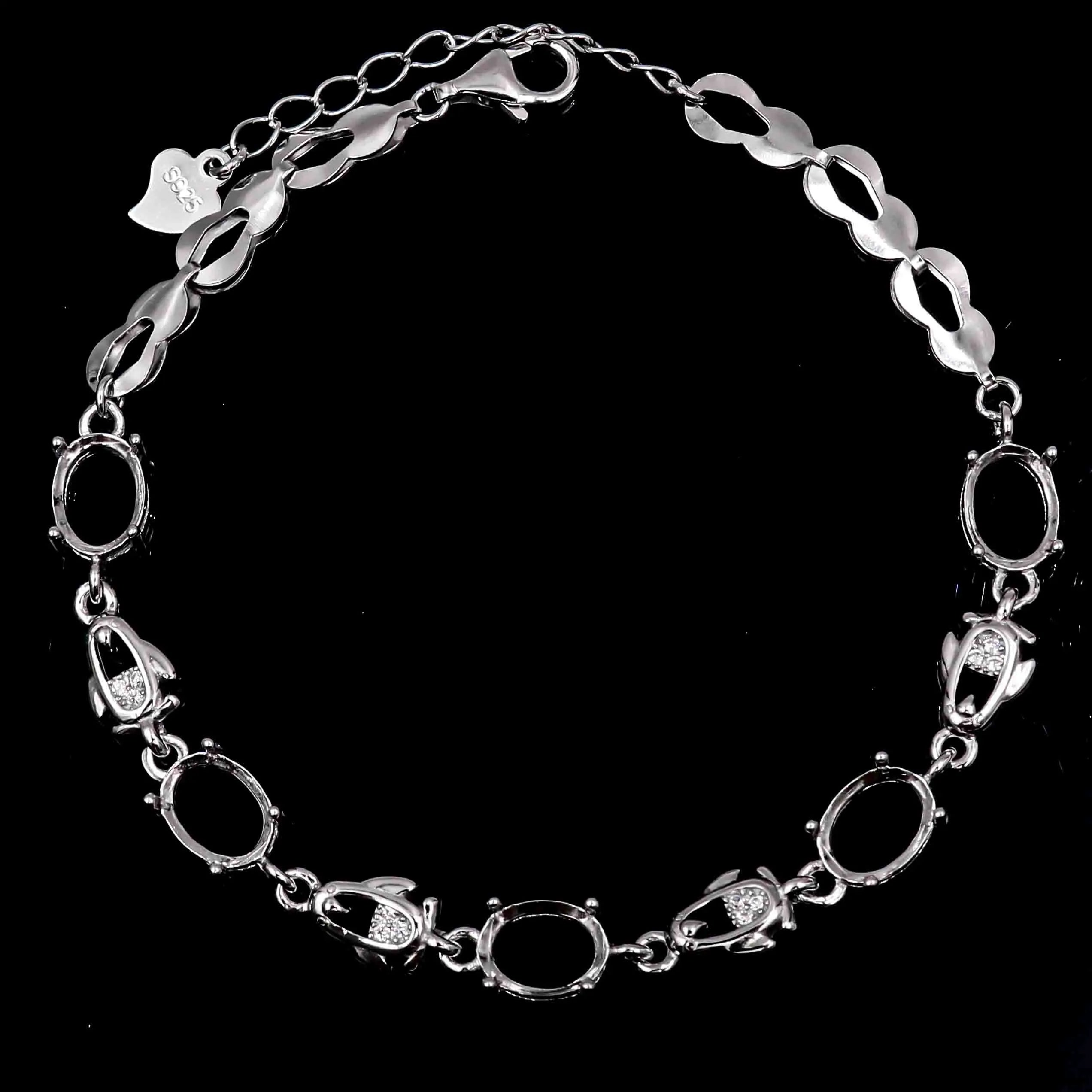 Sterling Silver 6*8mm Semi Mount Bracelet Empty Support Blank Claw Setting S925 Mountain Base Holder Without Stone Inlay for DIY