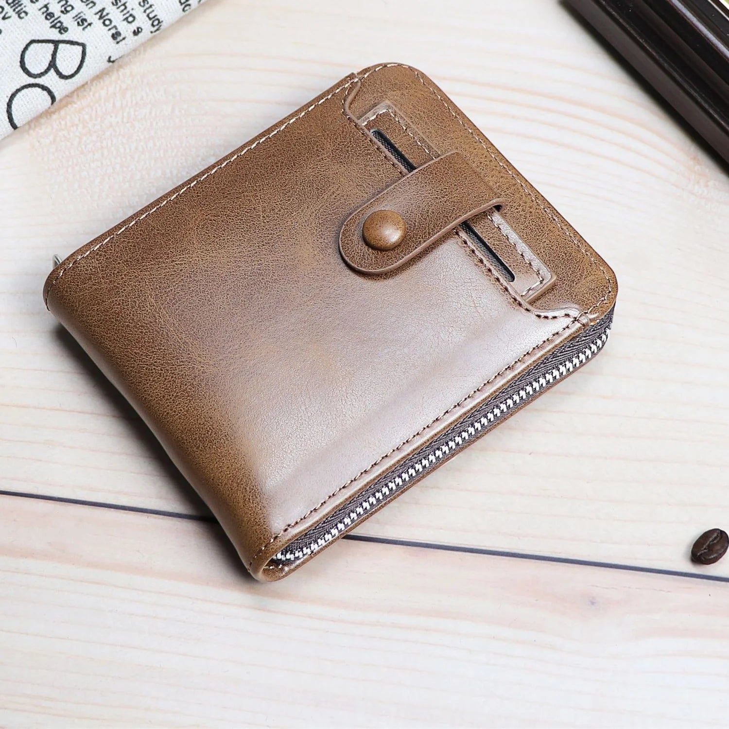 Fashion Mens Wax Leather Wallet Zipper Card Holder Wallets Woven Pattern Leather Card Wallet for Man and Lady Purse