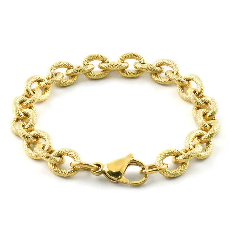 Simple Geometric Punk Jewelry Stainless Steel Gold Cable Oval Link Chain Cuff Bracelet