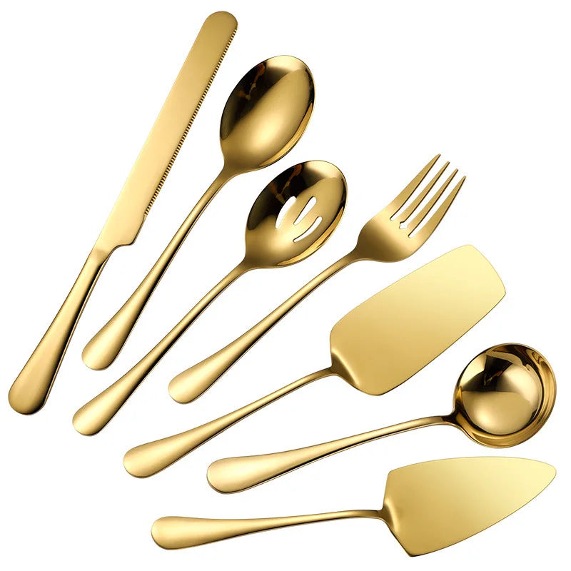 Luxury Stainless Steel Kitchen Utensil Spatula 12-Inch Cake Knife Large Serving Spoon Fork Drainage Pizza Spatula Utility Set