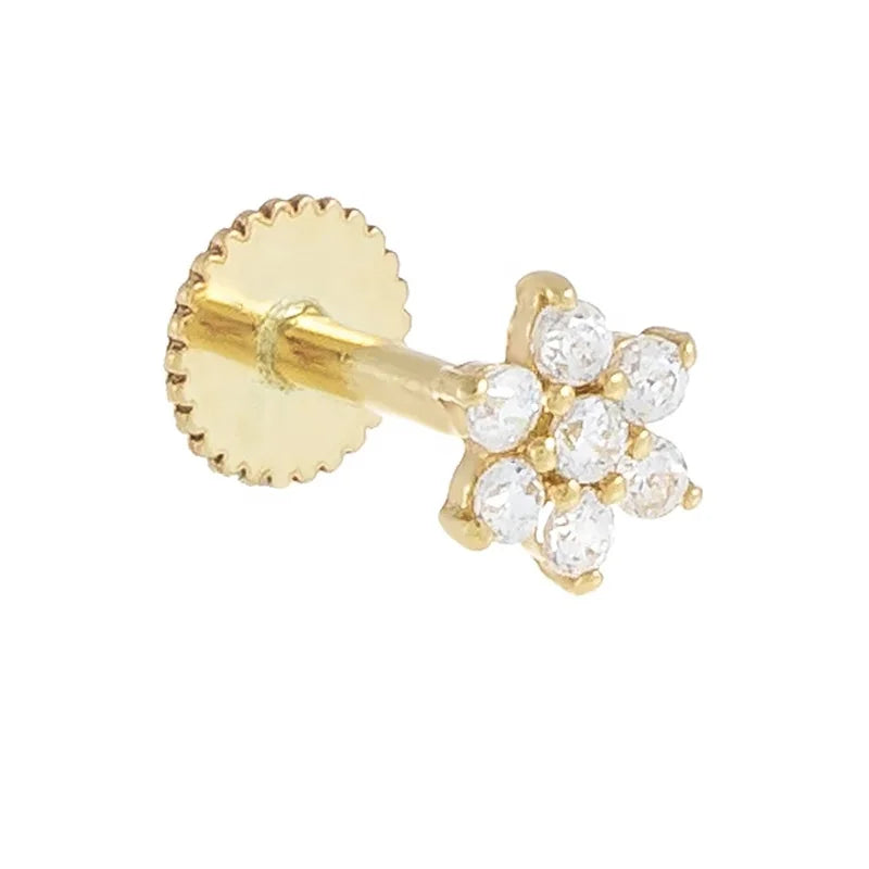 LOZRUNVE 925 Silver Fine Top Quality Crystal Flower Threaded Stud Earring Piercing Jewelry