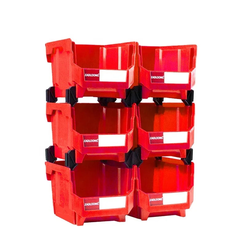 LEADLOONG V5 Red Color 6pcs 10.8*8.4*7in/27.6*21.3*18cm PP Injection Molded Storage Bins Tool Parts Organization Hanging Box