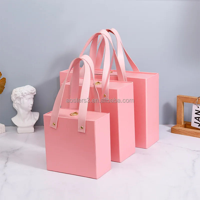 Paper Box with Handle Paper Gift Boxes for Packaging Clothes with Ribbon