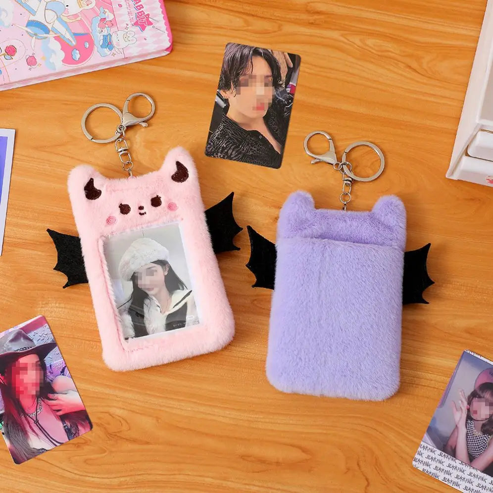 Cute Cartoon Cat Bunny Pig Photo Sleeve ID Bank Credit Card Holder Protector Plush Kpop Photocard Holder with Keychain