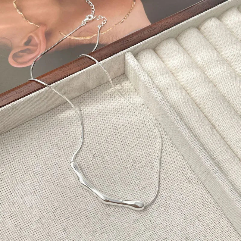 Vintage Wholesale 925 Sterling Silver Geometric One Bar Snake Chain Choker Necklaces for Girl Fine Jewelry
