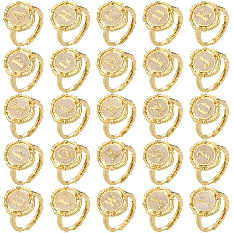 2025  Wholesale New Design High Quality A-Z Gold Plated Enamel Letter Ring Enamel Initial Rings Plated 26 Alphabet Rings