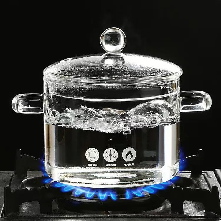 Home Heat Resistant Heat-proof Borosilicate Kitchen Soup Cooking Tools with Lid Glass Cookware Soup Noodle Pot MegaBDM