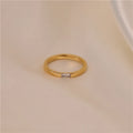 High End 18K Gold Plated Dainty Clear Zirconia Stainless Steel Rings for Women Tarnish Free Jewelry