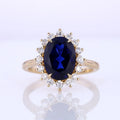 Starsgem Flower Shape With Blue Sapphire Oval Cut Lab Grown Sapphire Solid 14k Gold Gemstone Ring