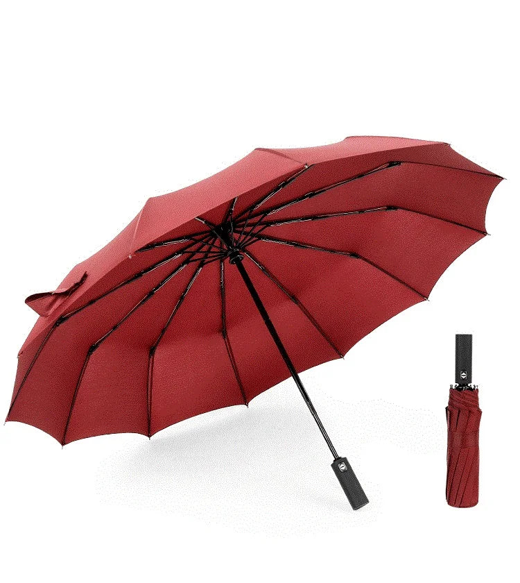 High Quality Guangdong 3-Folding Minimalist Design Plastic Handle 12-Rib Polyester Fiber Umbrella for Business Gifts