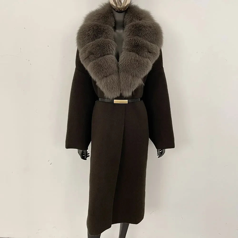 OFTBUY 2025 Women's Casual Real Raccoon Fur Jacket Long Warm Knitwear Natural Fox Fur Coat Autumn Winter Wool Blends Cotton