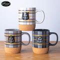 Wholesale Products Custom Printed Tea Cup Travel Taza Gift Ceramic Coffee Mug With Cork Bottom Base and Spill Proof Lids