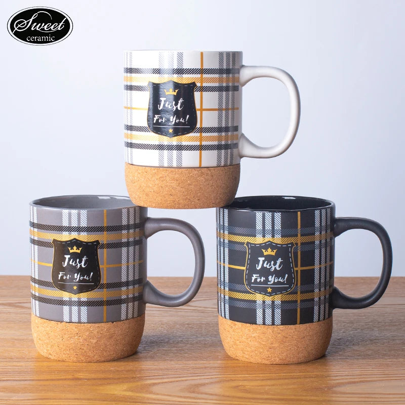 Wholesale Products Custom Printed Tea Cup Travel Taza Gift Ceramic Coffee Mug With Cork Bottom Base and Spill Proof Lids