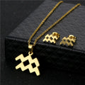New Fashion Cute 18k Gold Plated Women Zodiac Necklace Earrings Set Stainless Steel Jewelry Set
