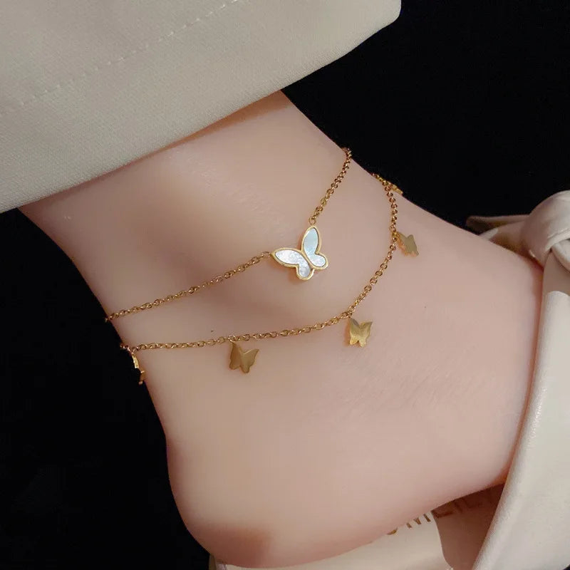 Fashion Jewelry Popular 18k Gold Plated Stainless Steel Luxury Women Girl Personalized Butterfly Foot Anklets for Women