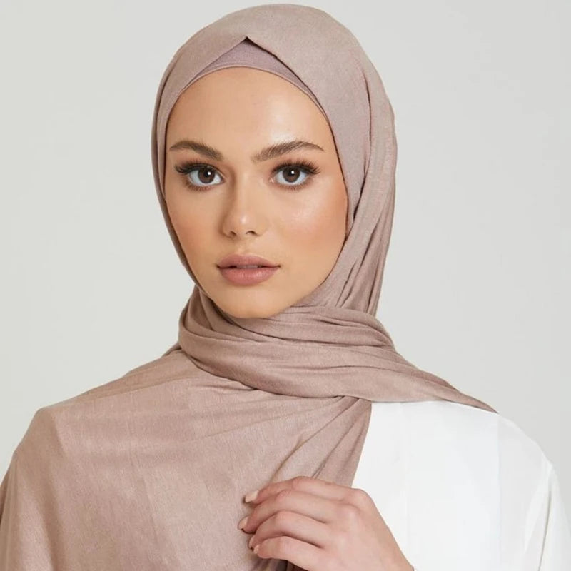 Wholesale 180x80cm Jersey Hijab Scarf Muslim Shawl Plain Soft Rolled Hem Hijab for Women