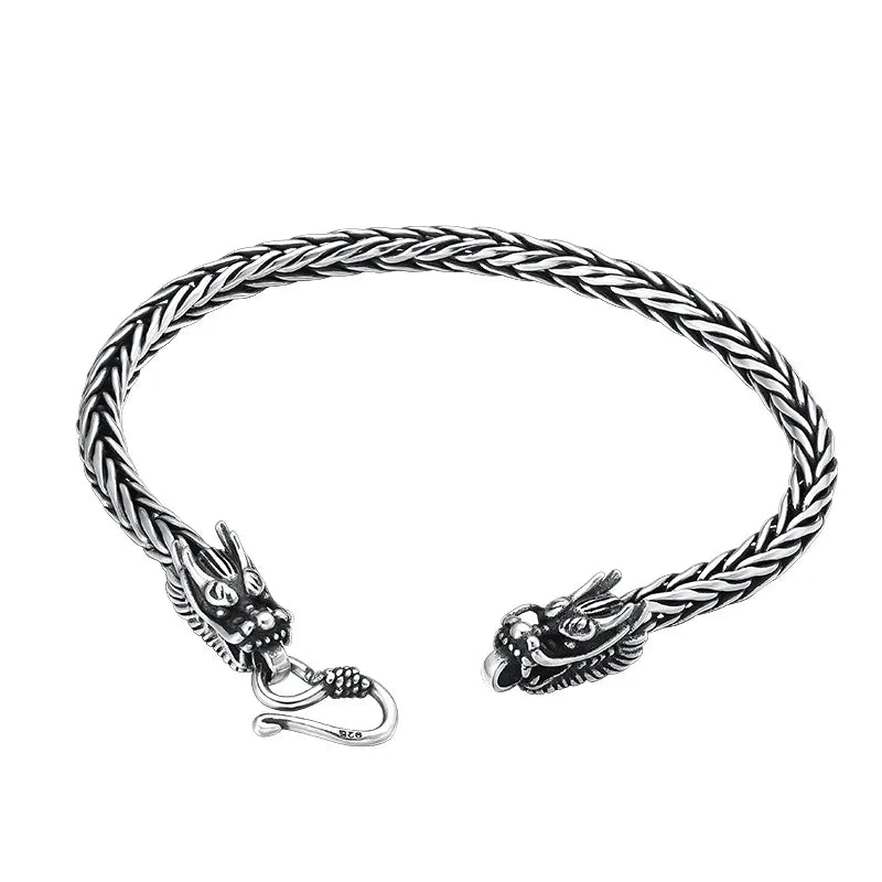 Wholesale 925 Sterling Silver Dragon Bracelets for Men Vintage Handwoven Feng Shui Amulet Bracelets Jewelry