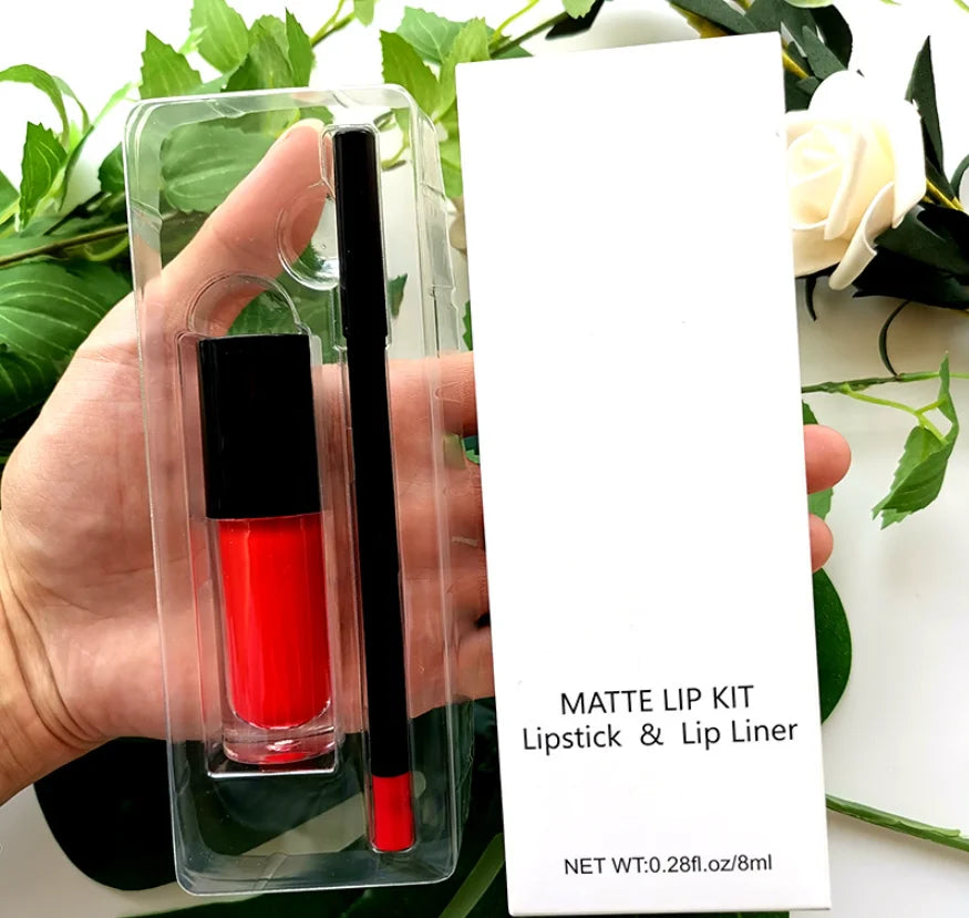 Waterproof Long-Lasting Matte Non-Stick Lip Gloss Set Lip Kits with Non-Logo Lipstick Cream Lip Liner Professional Makeup Sets
