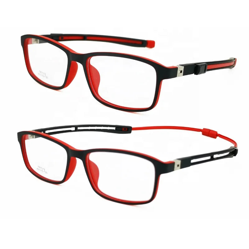 TR90 180-Degree Flexible Spring Hinge Kids Rectangle Optical Glasses Built-In Adjustable Silicone Magnetic Clip Band Blue & Red