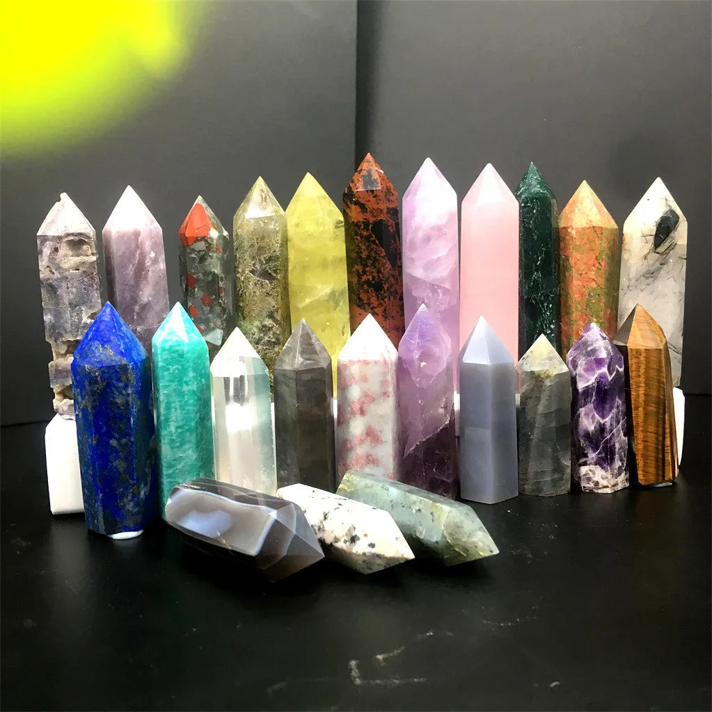 Wholesale Natural Crystal Healing Quartz Amethyst Quartz Hexagon Prism Crafts Stone Hexagon Column Point Towel Ornaments