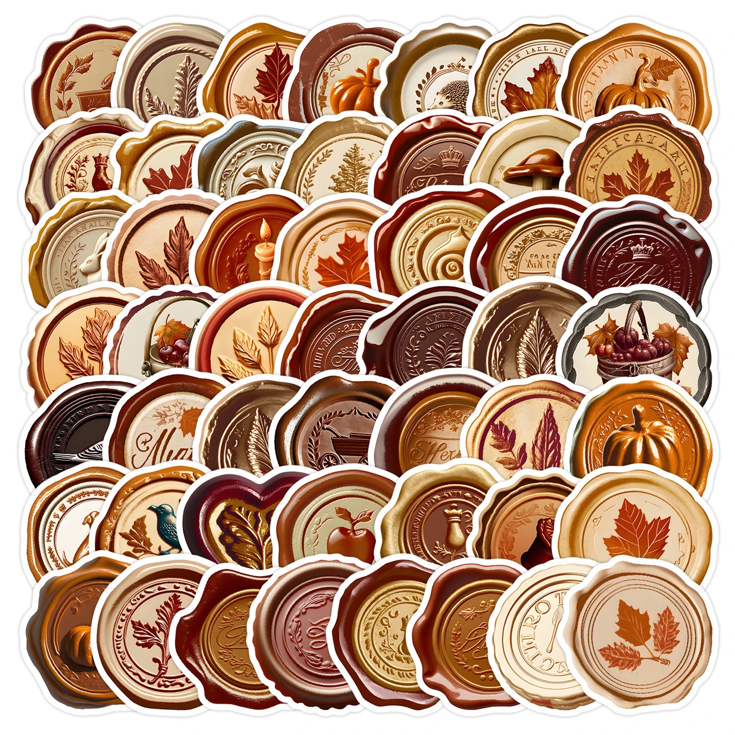 50Pcs Creative Autumn Sealing Wax Graffiti Stickers for Book Envelope Decor Wax Seal Sticker