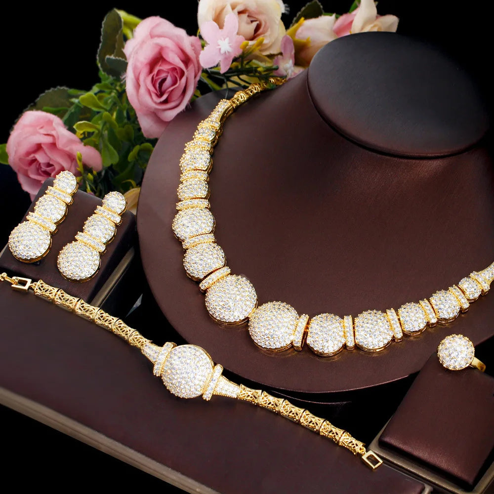 Trendy Women's Necklace Bracelet Set Dinner Party Jewelry Set Gift for Engagement Couple Wedding Accessories