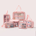 Custom Logo PU PVC Waterproof Travel Toiletry Pouch Kits Women Beauty Makeup Bag Pink Girl Clear Cosmetic Bag