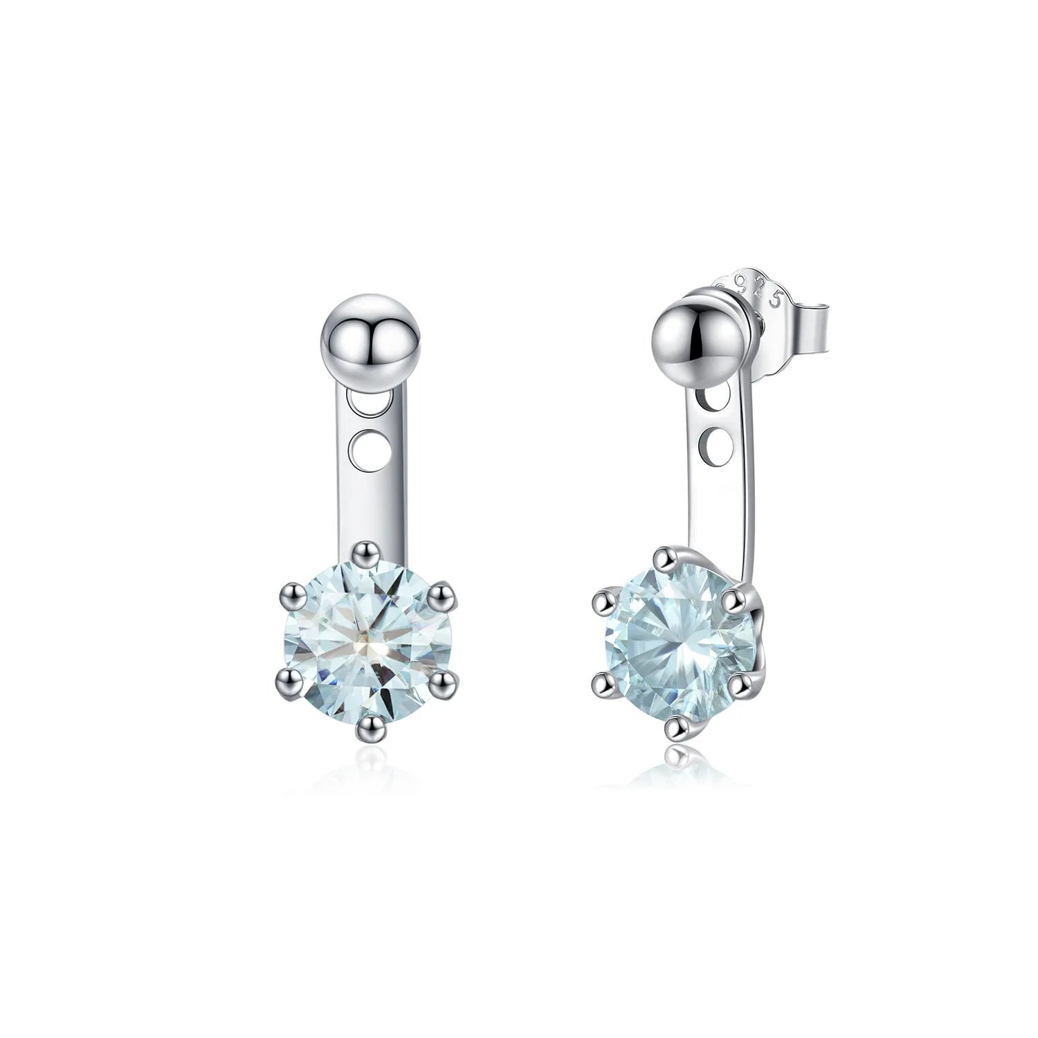 Elegant Single Diamond Earrings 925 Sterling Silver Round Teal VVS1 D Color Blue Moissanite Earrings Back Hanging Two-Wear Style