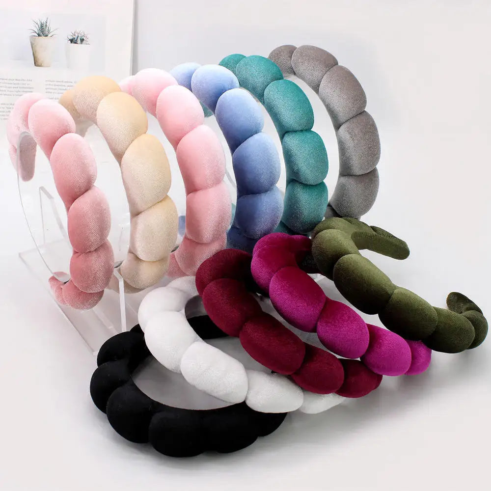 Sayoung OEM/ODM Women Hair Accessories Make up Puff Sponge Headband Various Colors Luxury Fashion Spa Hairband for Girls