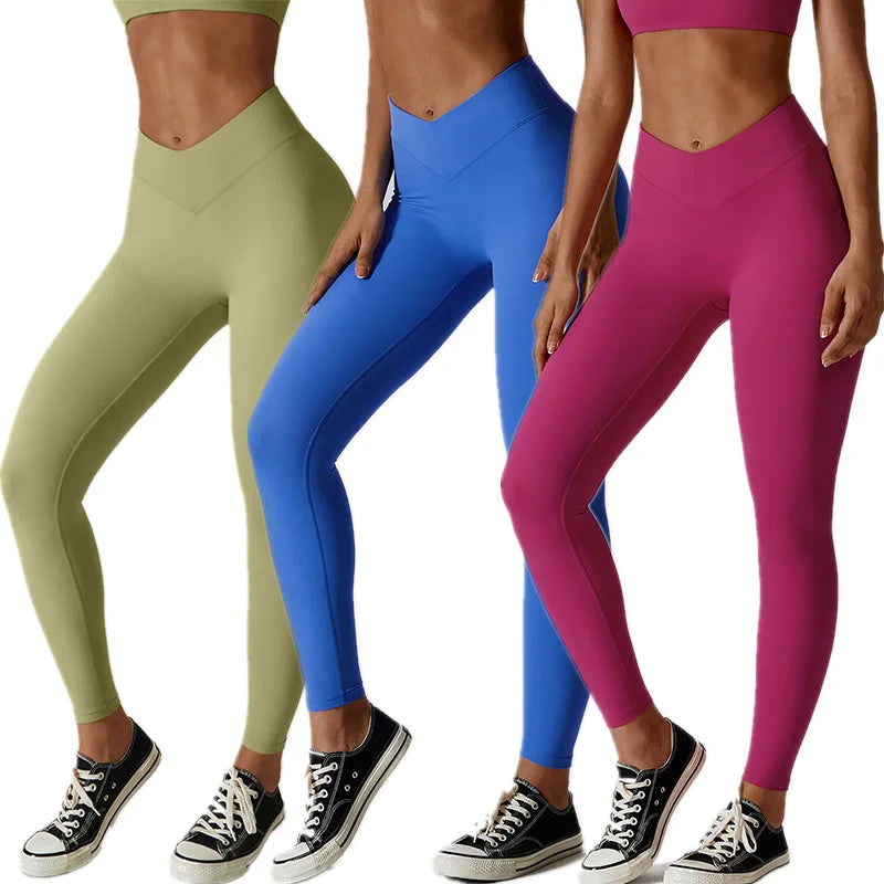 High-Waisted Hip-Lifting Yoga Leggings Quick-Drying Fitness Pants Wear Tight V-Belt Sweatpants Womens Clothing