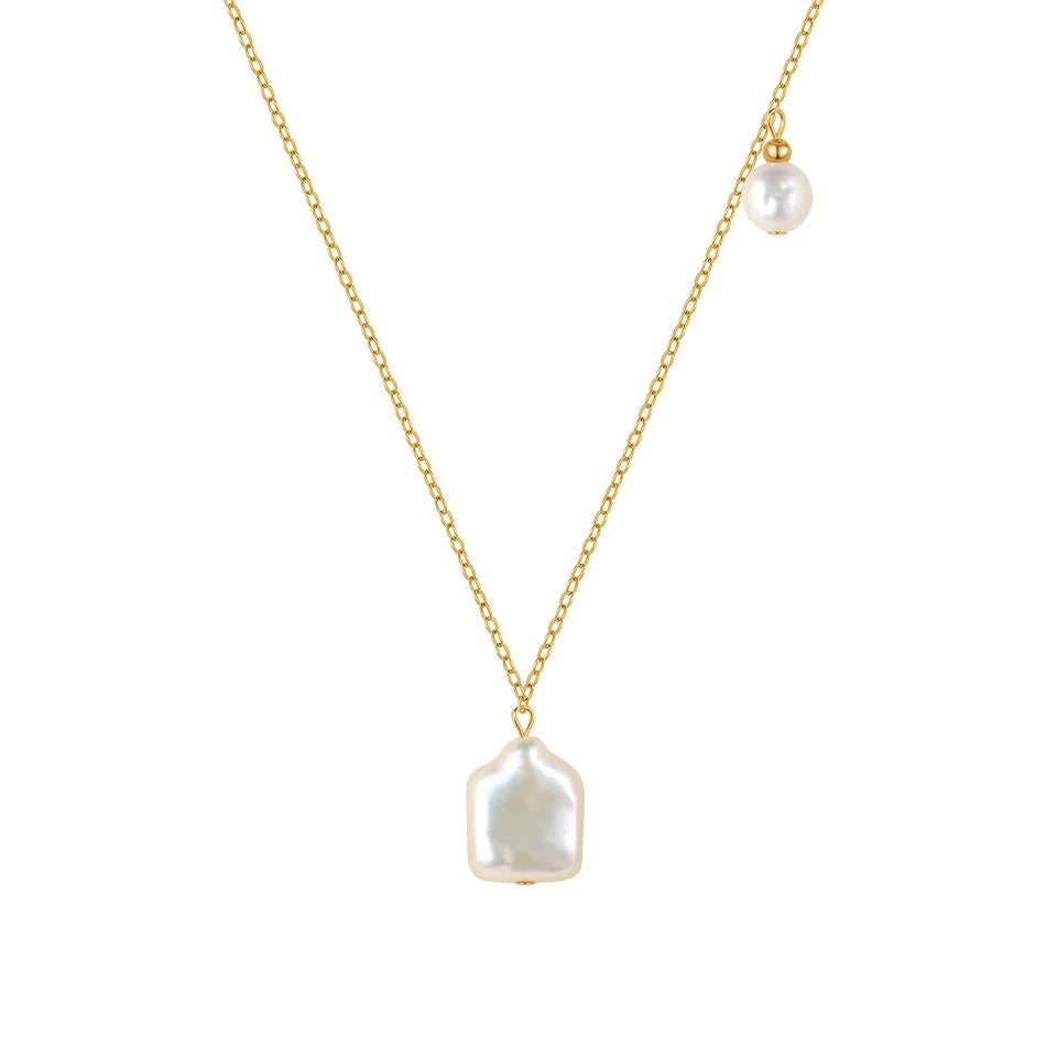 New Arrival 18k Gold Plated Freshwater Pearl Necklace 925 Sterling Silver Natural Pearl Necklace for Lady