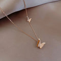 Fashion Stainless Steel Animal Upscale Jewelry Matte Double Butterfly Charm Choker Chain Pendant Rose Gold Necklace Women
