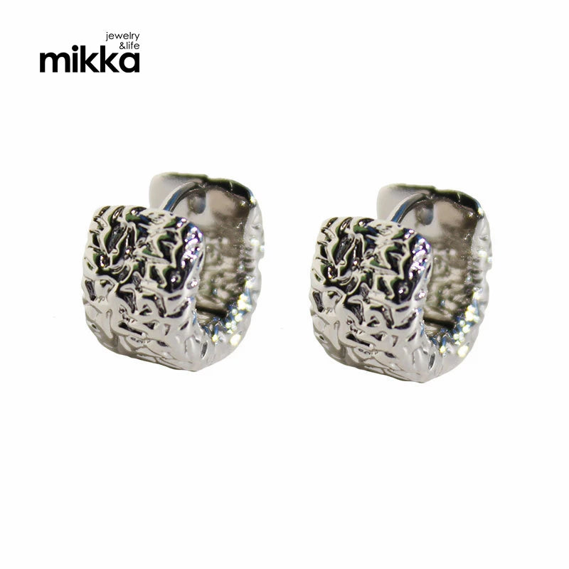 Vintage Chunky 18K Gold Plated Stainless Steel Pattern Huggie Earrings for Women Jewelry