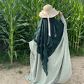 New Design Modest Fashion Three Layer Flowy Long Khimar Hijab for Muslimah Spring Korean Hemp
