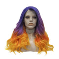 Celebrity Wig Cosplay Long Wave Ombre  Purple Orange Natural Color Daily Life Wearing Matte  Fiber Synthetic Lace Front Wigs