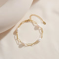 RINNTIN GPB39 14K Gold Vermeil Plated 925 Silver Jewelry Paper Clip Chain Real White Freshwater Pearl Bracelet