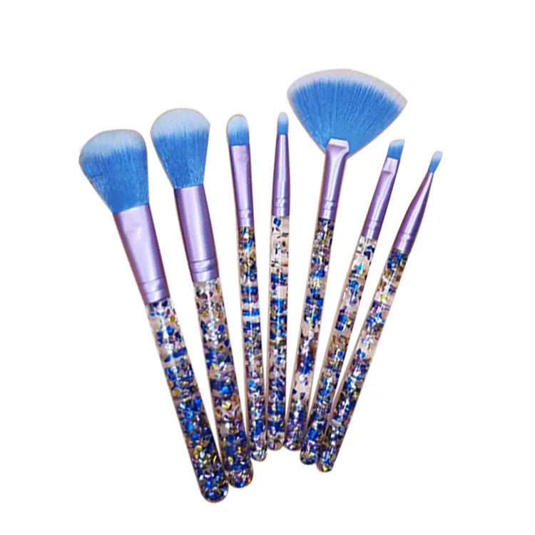 Custom Luxury Glitter Handle 7Pcs Crystal Diamond Foundation Makeup Brush Set With Bag