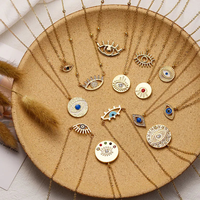 Fashion Lady Party Golden Blue Eye Necklace Oval Pendant Necklace Evil Eyes Necklace